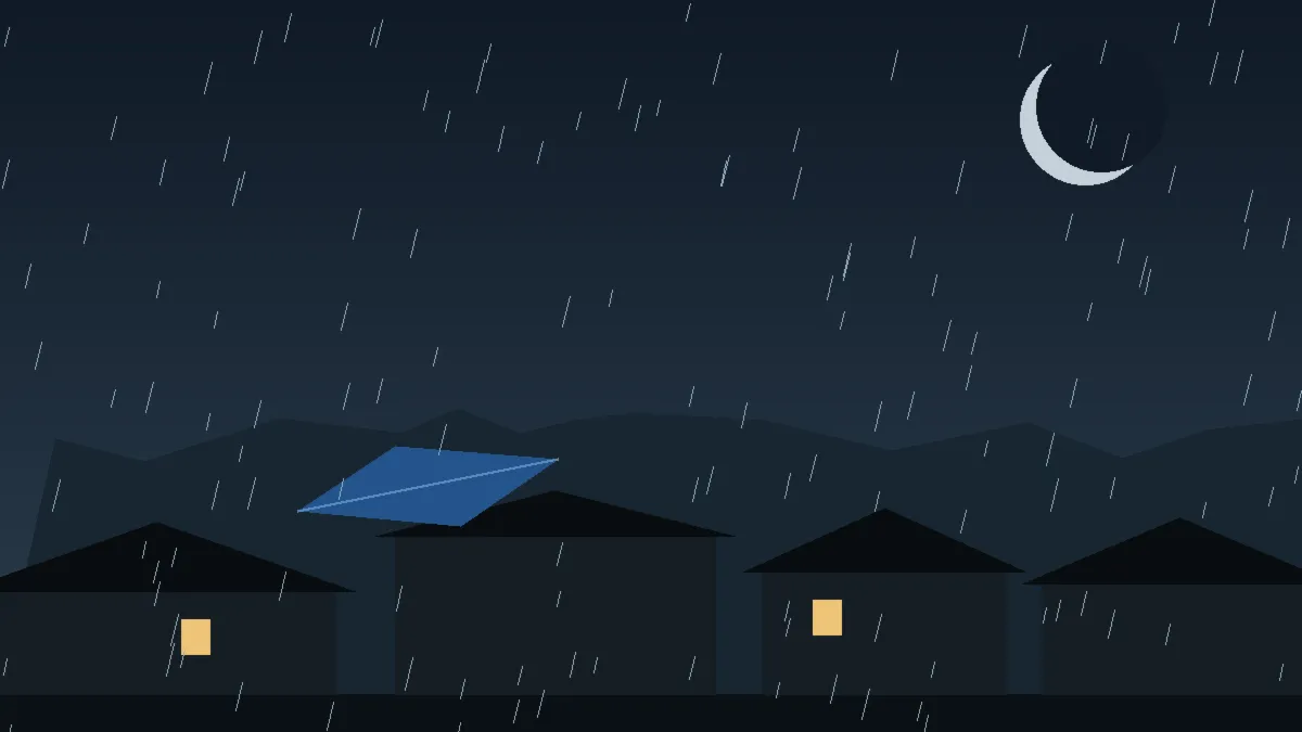 Emergency Hail Damage Roof Repair & Replacement Parker, CO — night rain on a damaged roof in Parker, Colorado