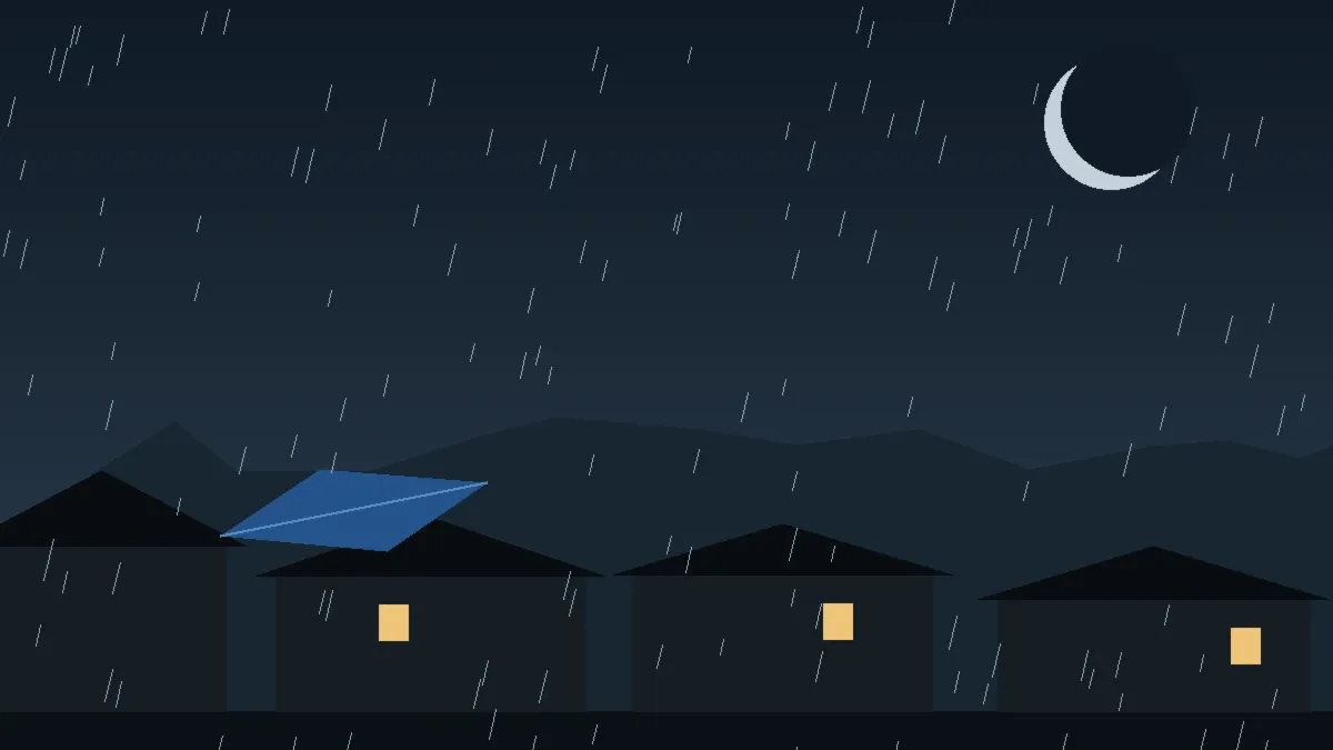 Emergency Hail Damage Roof Repair & Replacement Parlin, CO — night rain on a damaged roof in Parlin, Colorado