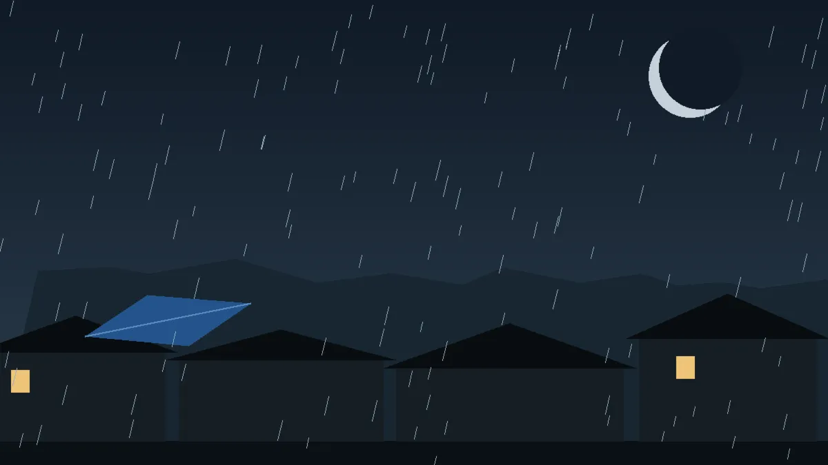 Emergency Hail Damage Roof Repair & Replacement Parshall, CO — night rain on a damaged roof in Parshall, Colorado