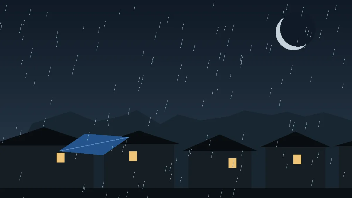 Emergency Hail Damage Roof Repair & Replacement Penrose, CO — night rain on a damaged roof in Penrose, Colorado