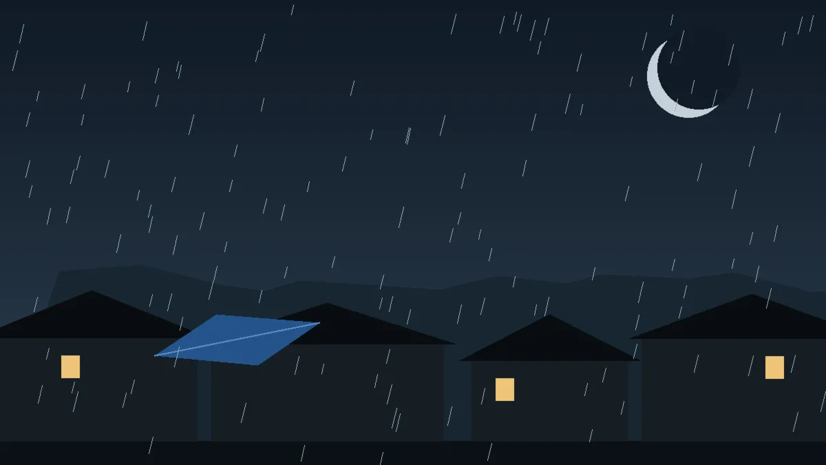 Emergency Hail Damage Roof Repair & Replacement Peyton, CO — night rain on a damaged roof in Peyton, Colorado
