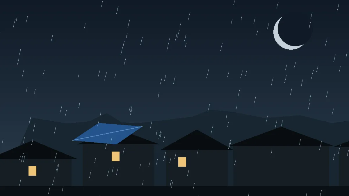 Emergency Hail Damage Roof Repair & Replacement Pierce, CO — night rain on a damaged roof in Pierce, Colorado