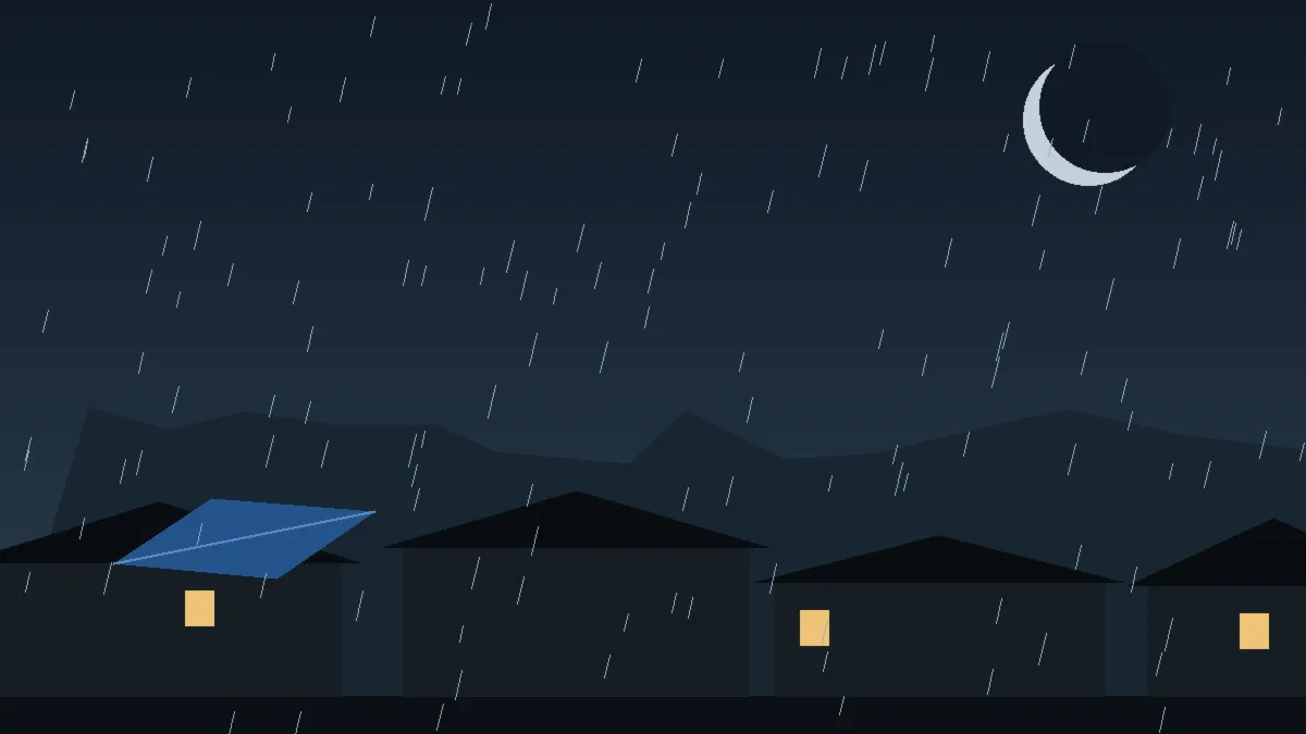 Emergency Hail Damage Roof Repair & Replacement Pine, CO — night rain on a damaged roof in Pine, Colorado