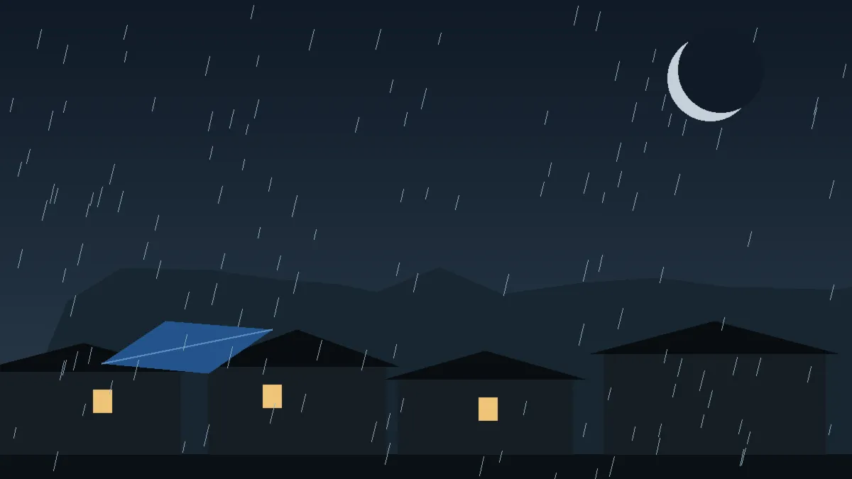 Emergency Hail Damage Roof Repair & Replacement Pinecliffe, CO — night rain on a damaged roof in Pinecliffe, Colorado