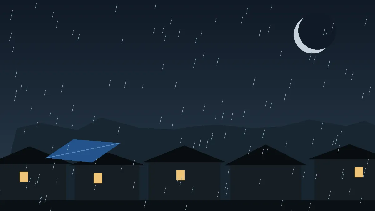 Emergency Hail Damage Roof Repair & Replacement Platteville, CO — night rain on a damaged roof in Platteville, Colorado