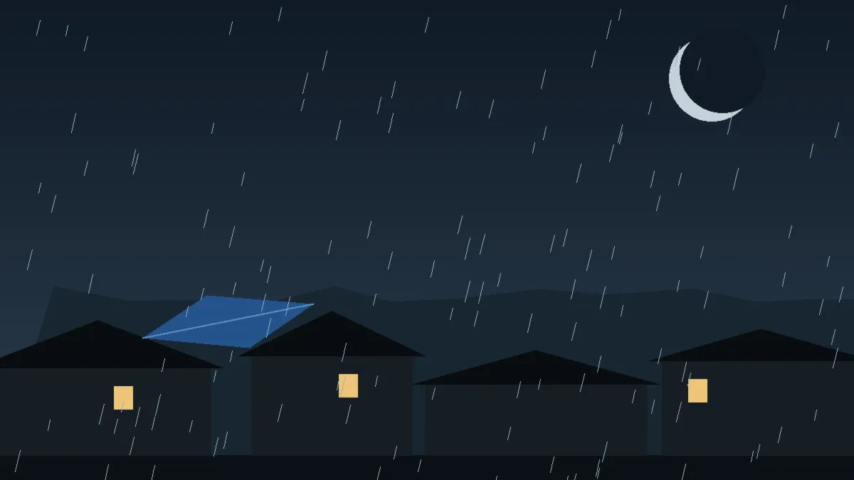 Emergency Hail Damage Roof Repair & Replacement Poncha Springs, CO — night rain on a damaged roof in Poncha Springs, Colorado