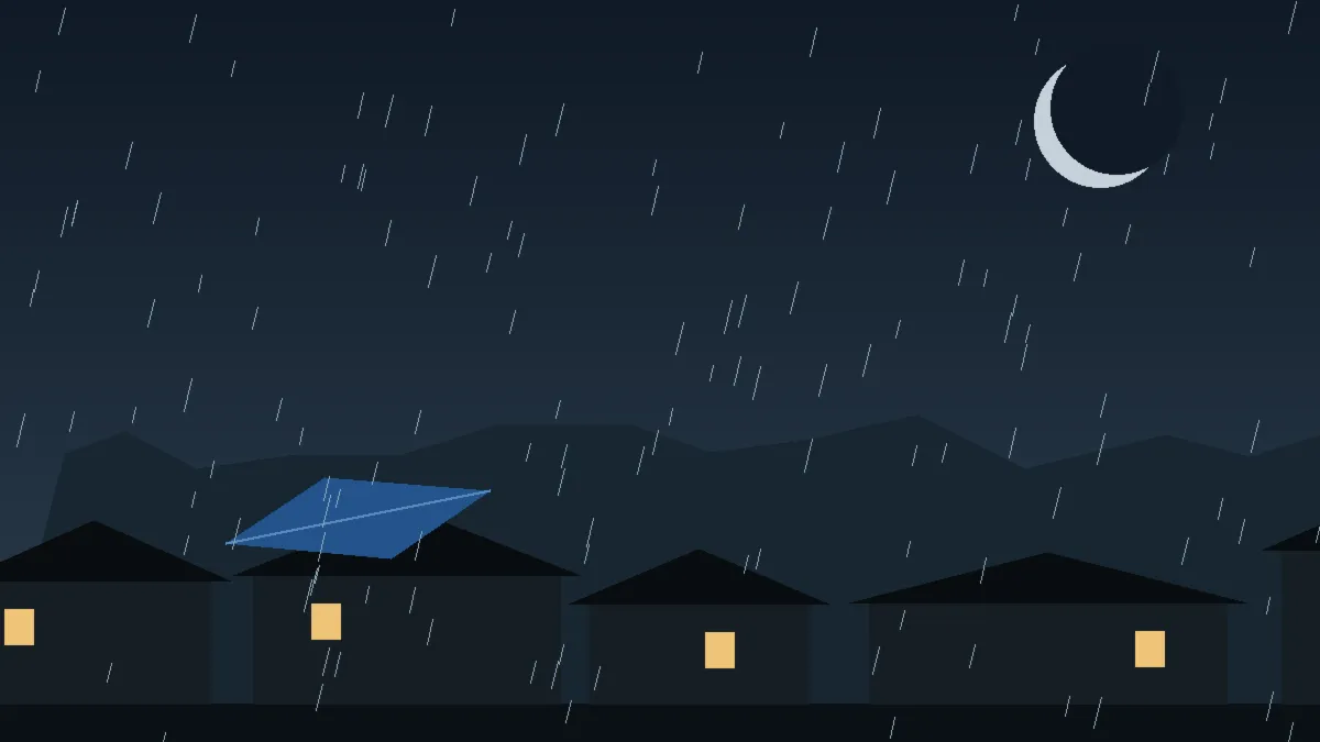 Emergency Hail Damage Roof Repair & Replacement Pritchett, CO — night rain on a damaged roof in Pritchett, Colorado