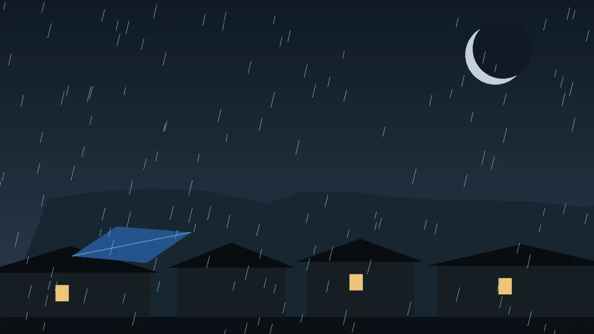 Emergency Hail Damage Roof Repair & Replacement Pueblo, CO — night rain on a damaged roof in Pueblo, Colorado