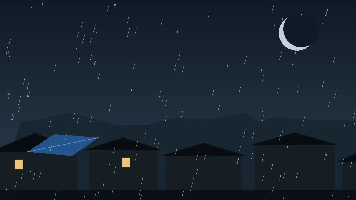 Emergency Hail Damage Roof Repair & Replacement Ramah, CO — night rain on a damaged roof in Ramah, Colorado
