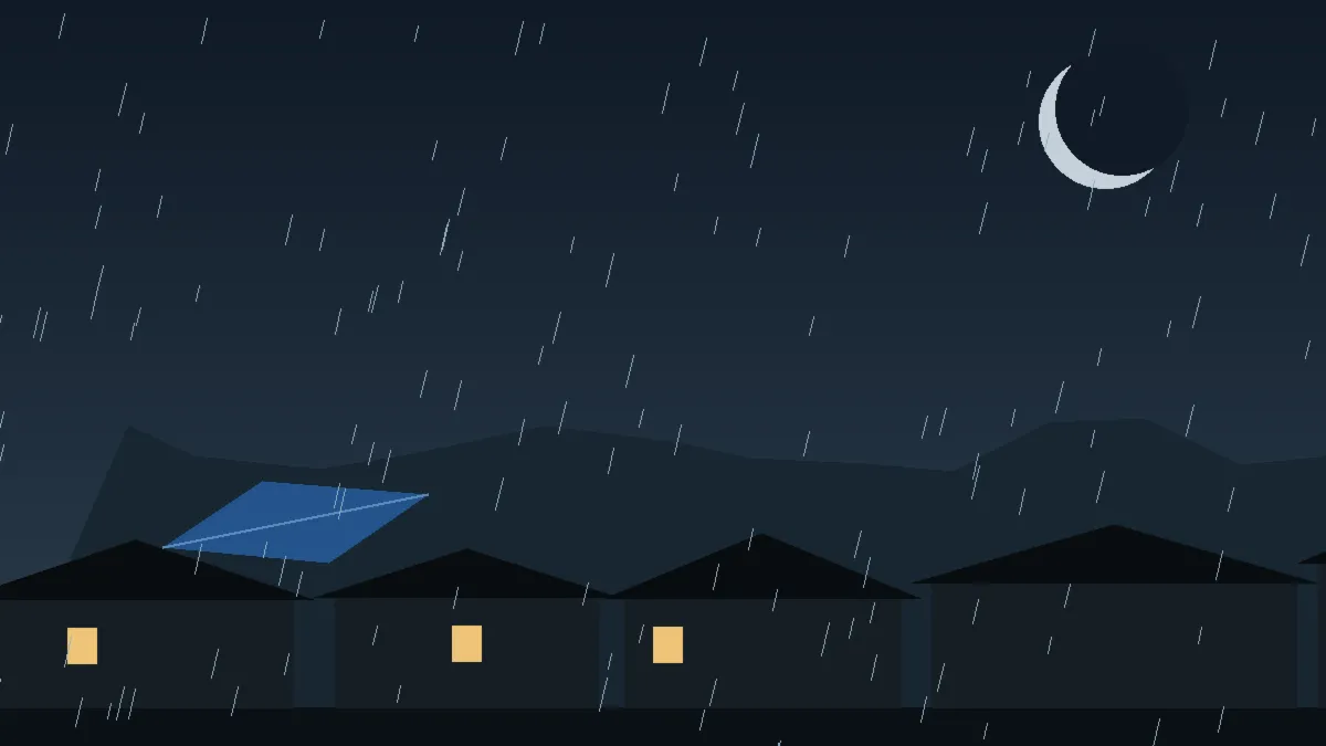 Emergency Hail Damage Roof Repair & Replacement Red Cliff, CO — night rain on a damaged roof in Red Cliff, Colorado