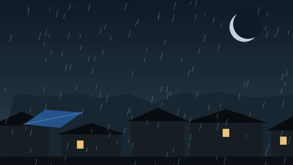 Emergency Hail Damage Roof Repair & Replacement Red Feather Lakes, CO — night rain on a damaged roof in Red Feather Lakes, Colorado