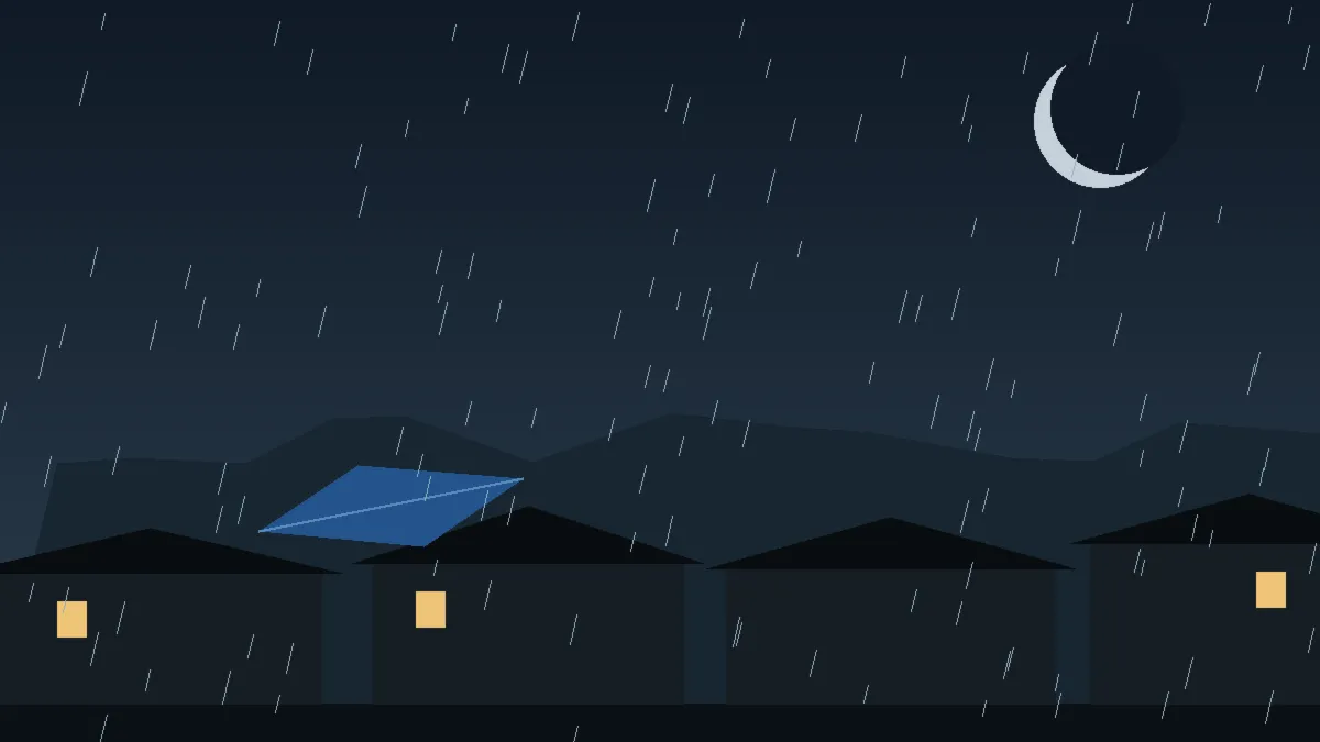 Emergency Hail Damage Roof Repair & Replacement Redvale, CO — night rain on a damaged roof in Redvale, Colorado