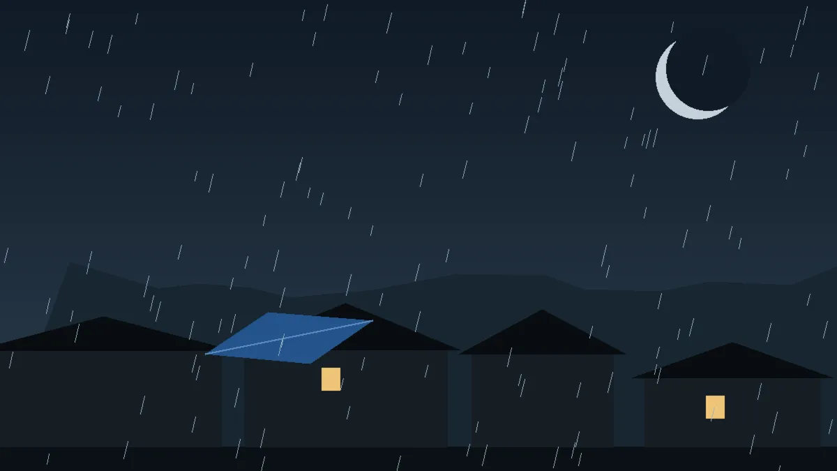 Emergency Hail Damage Roof Repair & Replacement Ridgway, CO — night rain on a damaged roof in Ridgway, Colorado