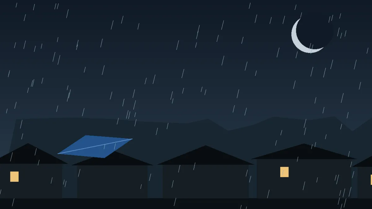 Emergency Hail Damage Roof Repair & Replacement Rifle, CO — night rain on a damaged roof in Rifle, Colorado