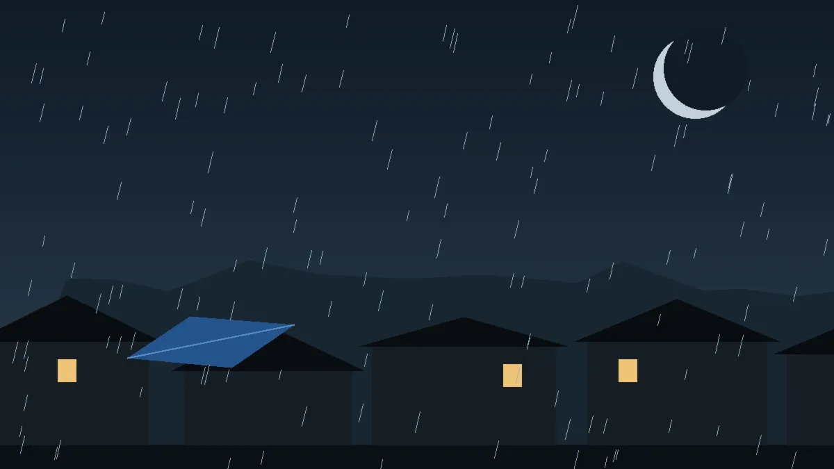Emergency Hail Damage Roof Repair & Replacement Rockvale, CO — night rain on a damaged roof in Rockvale, Colorado