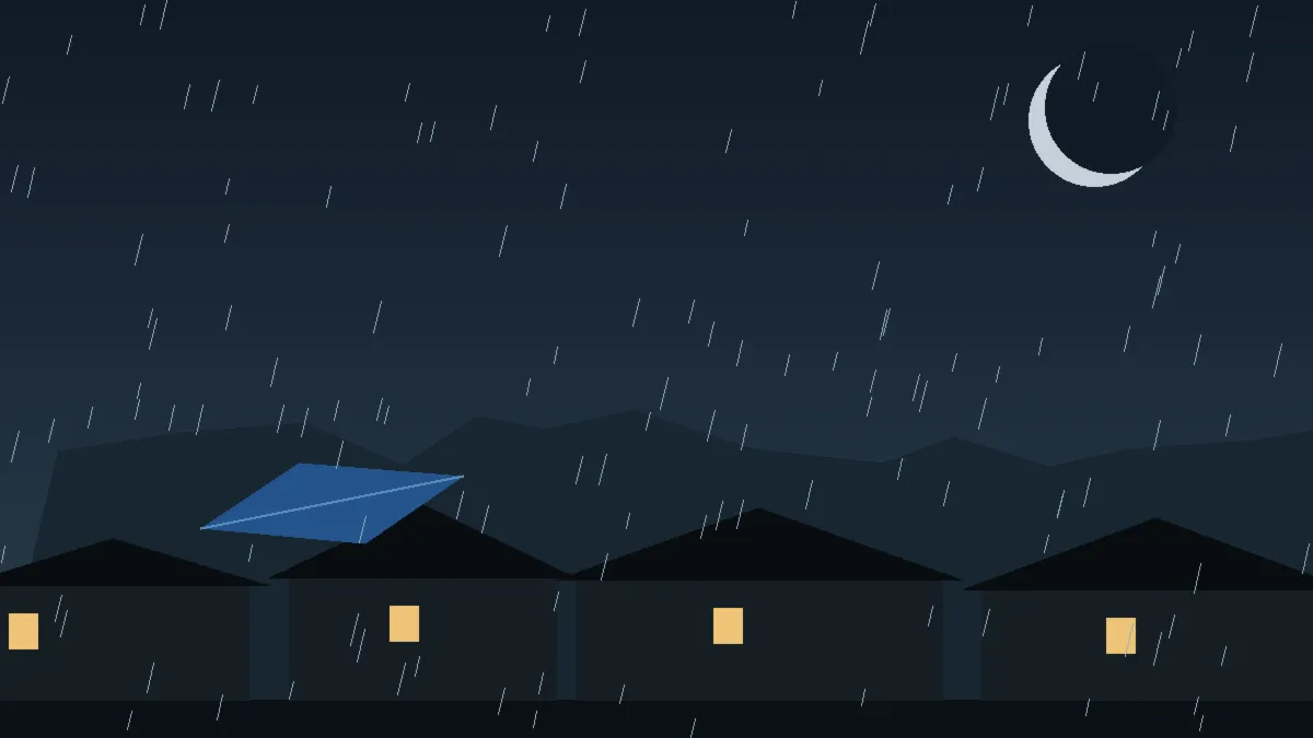 Emergency Hail Damage Roof Repair & Replacement Roggen, CO — night rain on a damaged roof in Roggen, Colorado