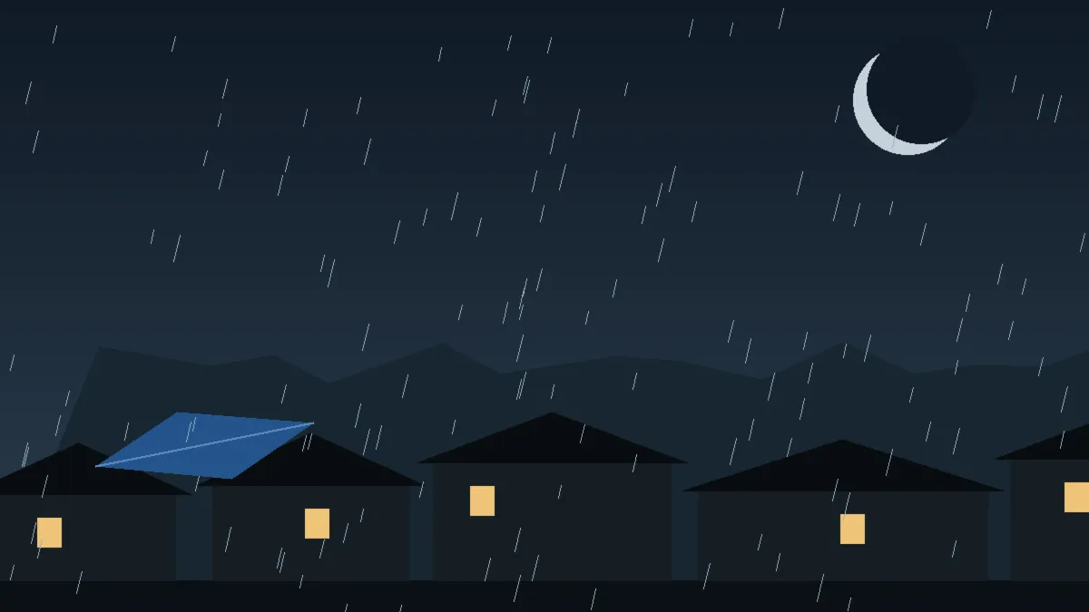 Emergency Hail Damage Roof Repair & Replacement Rollinsville, CO — night rain on a damaged roof in Rollinsville, Colorado
