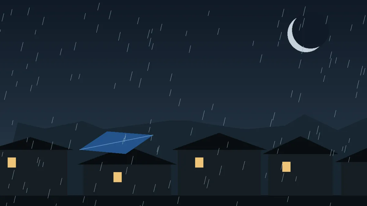 Emergency Hail Damage Roof Repair & Replacement Salida, CO — night rain on a damaged roof in Salida, Colorado