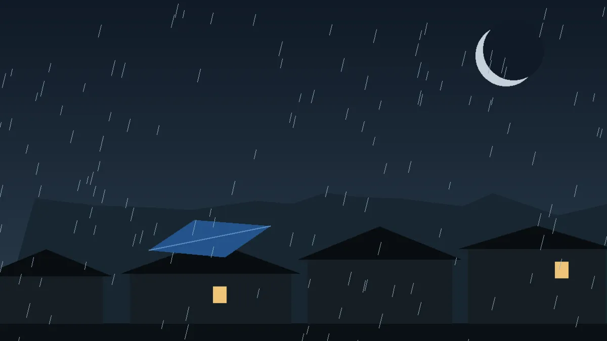 Emergency Hail Damage Roof Repair & Replacement Severance, CO — night rain on a damaged roof in Severance, Colorado