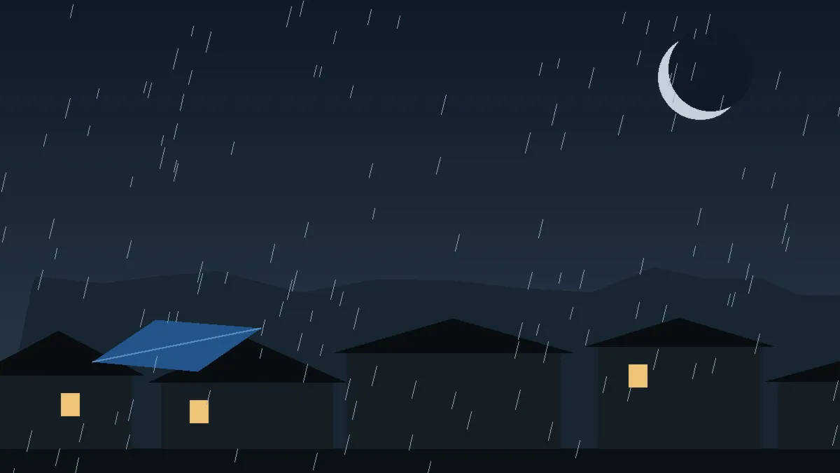 Emergency Hail Damage Roof Repair & Replacement Shawnee, CO — night rain on a damaged roof in Shawnee, Colorado