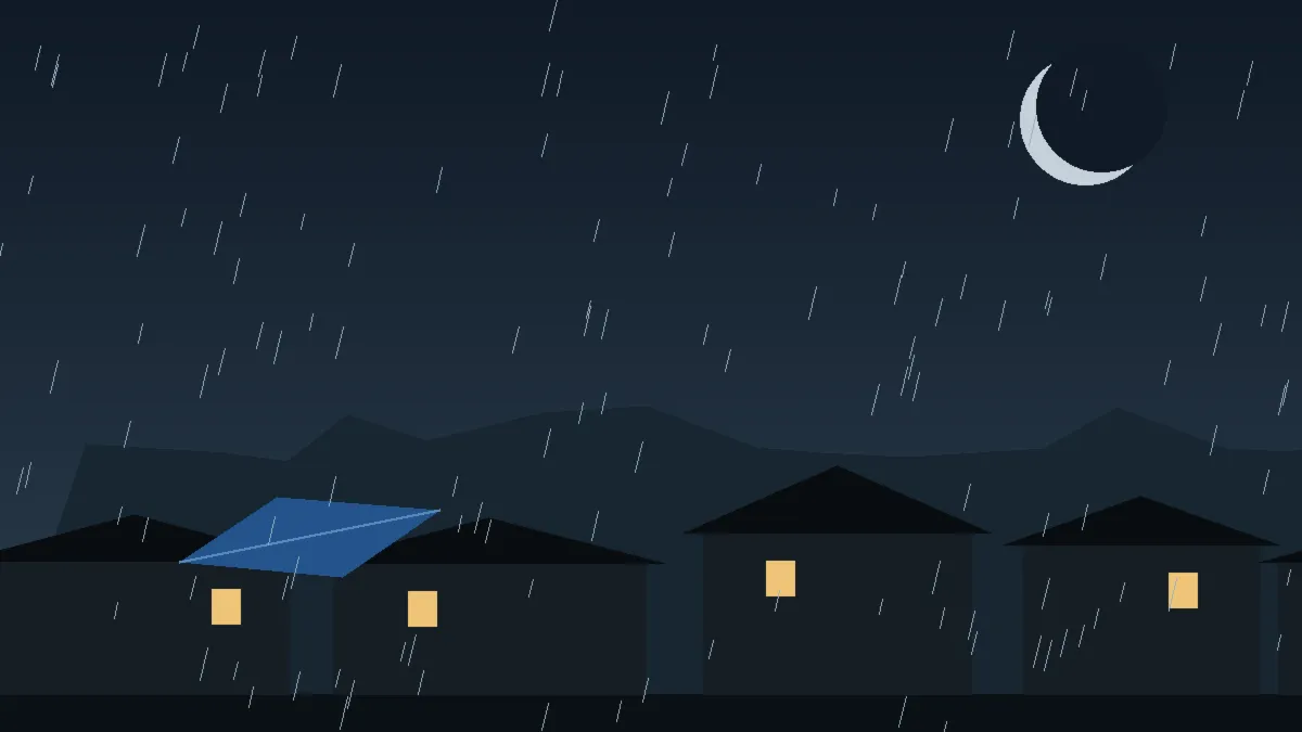 Emergency Hail Damage Roof Repair & Replacement Silver Plume, CO — night rain on a damaged roof in Silver Plume, Colorado