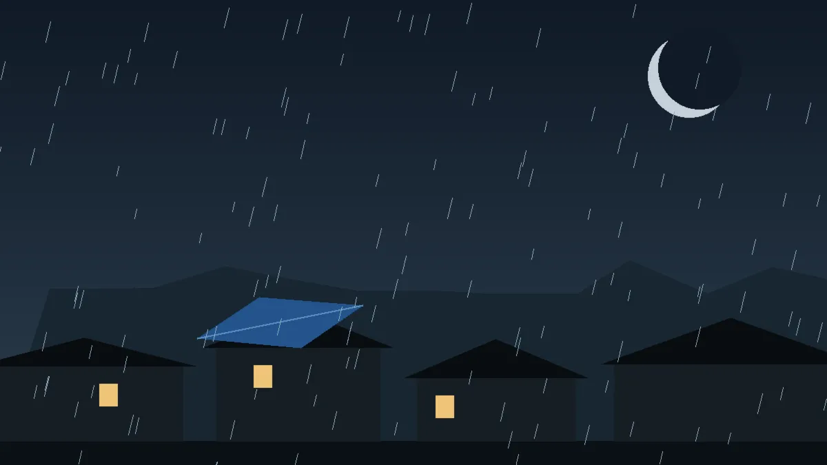 Emergency Hail Damage Roof Repair & Replacement Silverthorne, CO — night rain on a damaged roof in Silverthorne, Colorado