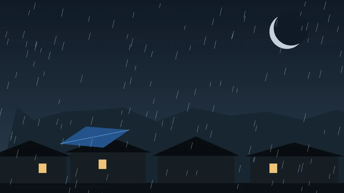 Emergency Hail Damage Roof Repair & Replacement Simla, CO — night rain on a damaged roof in Simla, Colorado