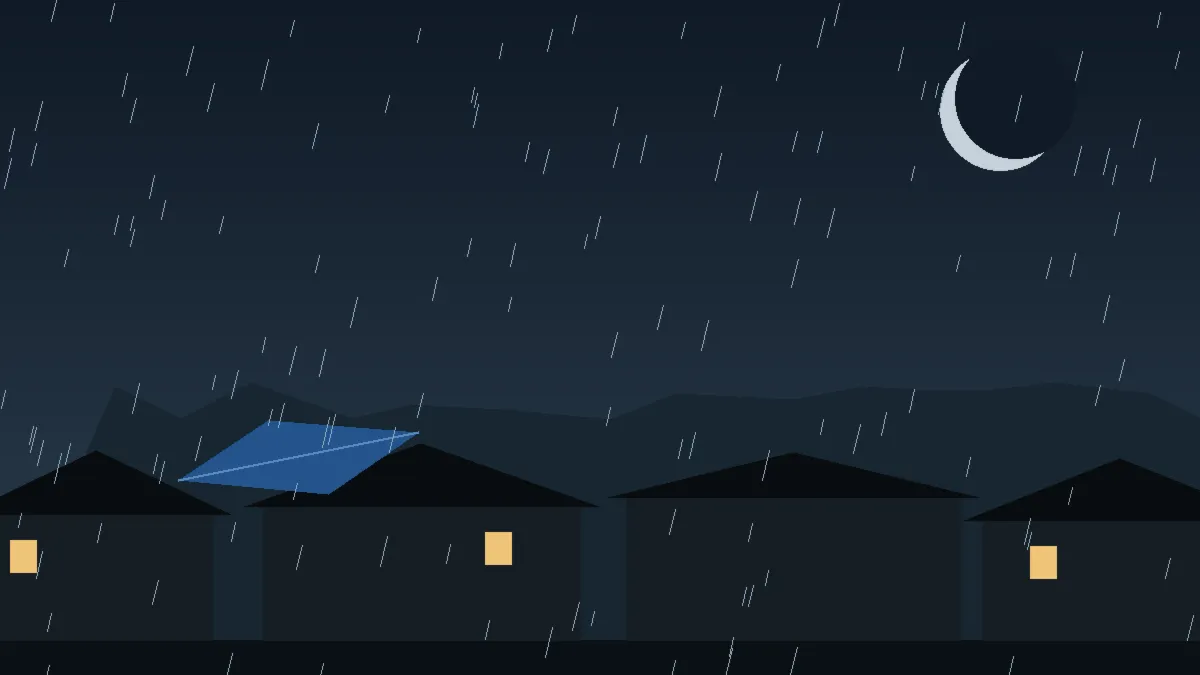 Emergency Hail Damage Roof Repair & Replacement Snowmass, CO — night rain on a damaged roof in Snowmass, Colorado