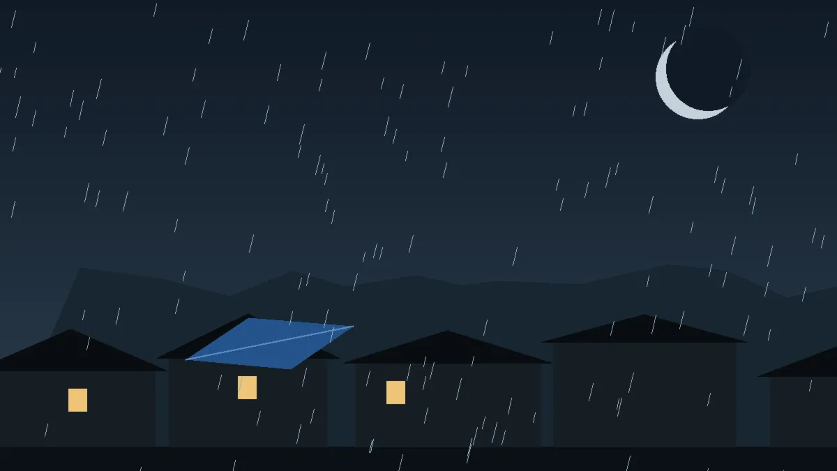 Emergency Hail Damage Roof Repair & Replacement Snowmass Village, CO — night rain on a damaged roof in Snowmass Village, Colorado