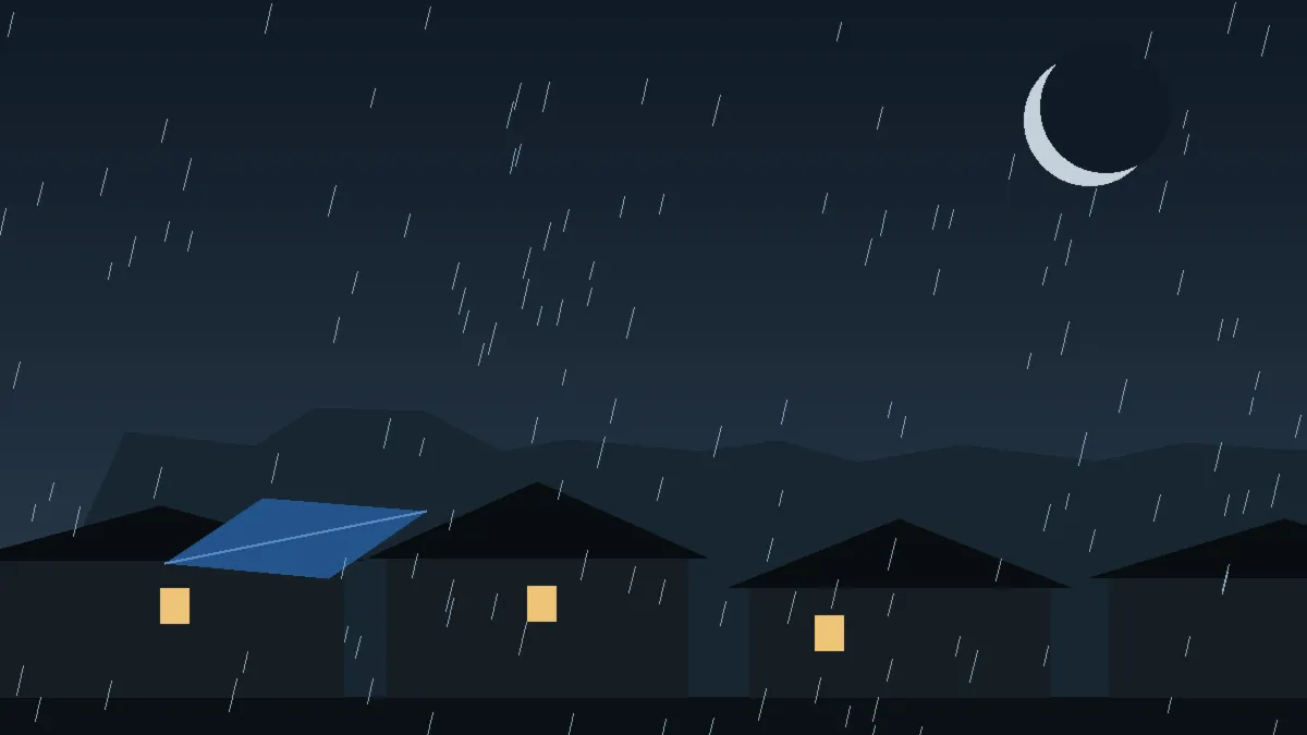 Emergency Hail Damage Roof Repair & Replacement Snyder, CO — night rain on a damaged roof in Snyder, Colorado