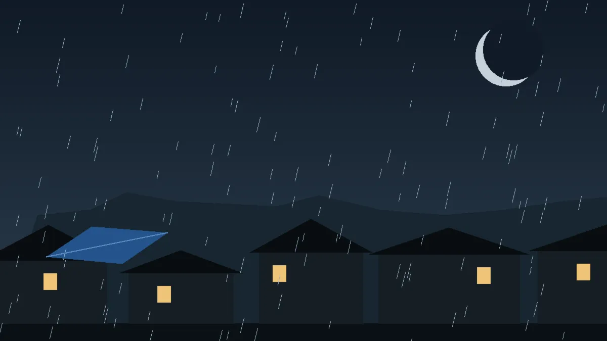 Emergency Hail Damage Roof Repair & Replacement Steamboat Springs, CO — night rain on a damaged roof in Steamboat Springs, Colorado