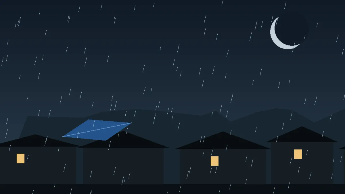 Emergency Hail Damage Roof Repair & Replacement Sterling, CO — night rain on a damaged roof in Sterling, Colorado