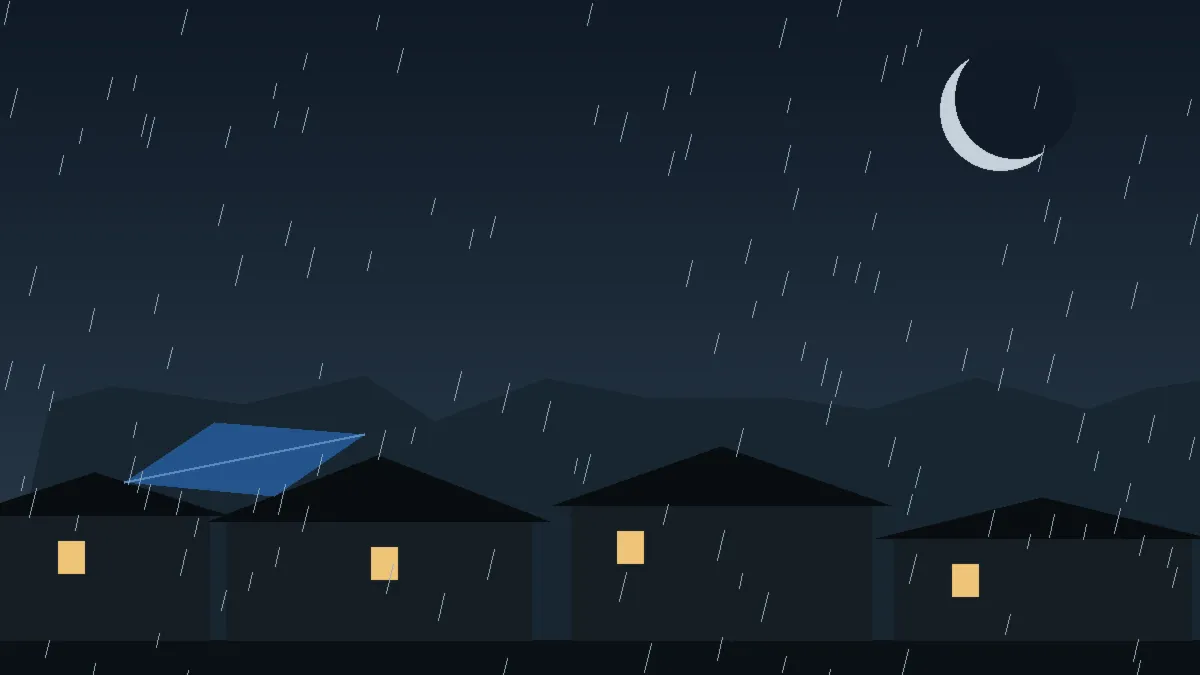 Emergency Hail Damage Roof Repair & Replacement Strasburg, CO — night rain on a damaged roof in Strasburg, Colorado