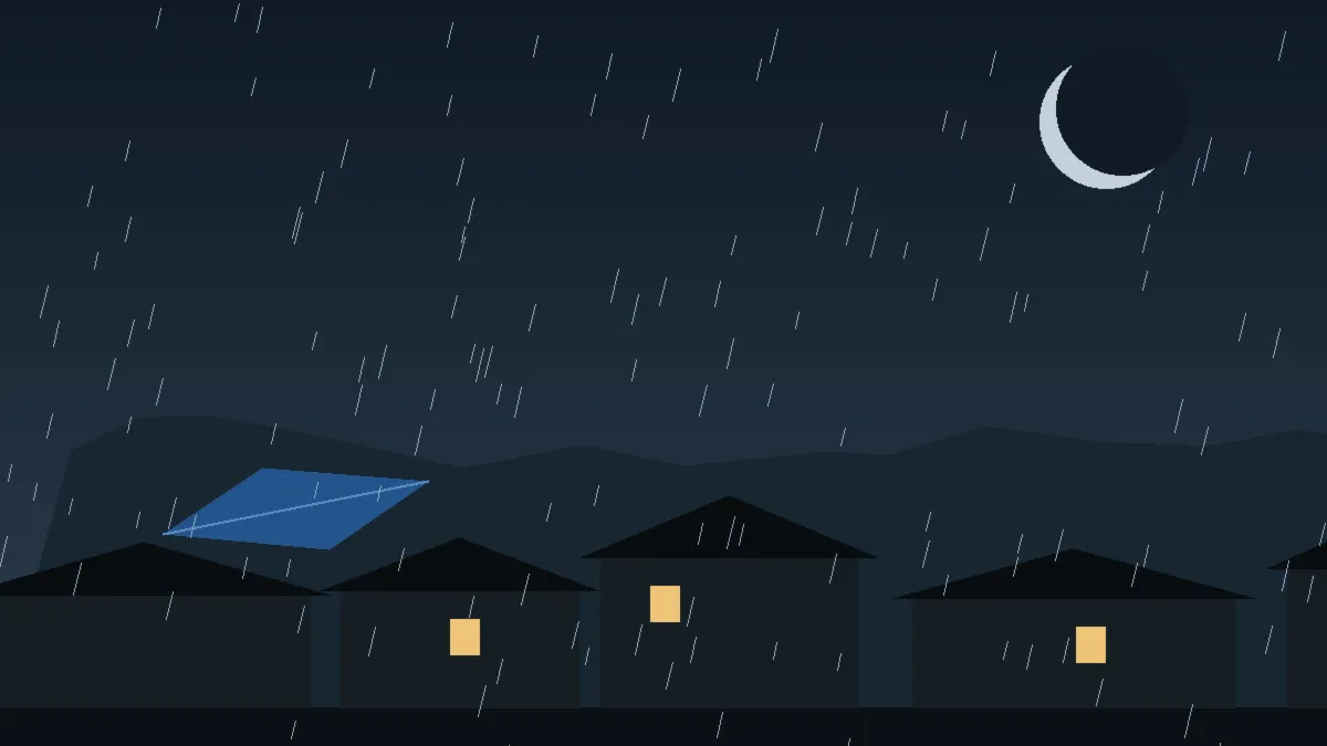Emergency Hail Damage Roof Repair & Replacement Stratton, CO — night rain on a damaged roof in Stratton, Colorado