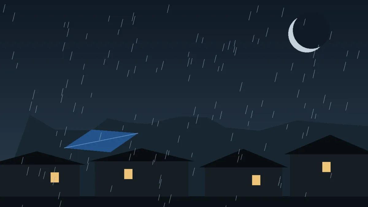 Emergency Hail Damage Roof Repair & Replacement Sugar City, CO — night rain on a damaged roof in Sugar City, Colorado