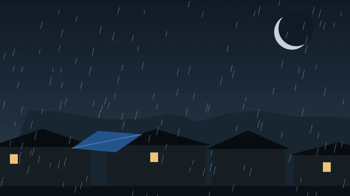 Emergency Hail Damage Roof Repair & Replacement Swink, CO — night rain on a damaged roof in Swink, Colorado