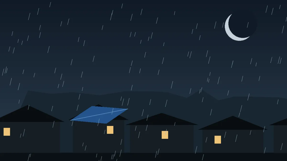 Emergency Hail Damage Roof Repair & Replacement Thornton, CO — night rain on a damaged roof in Thornton, Colorado