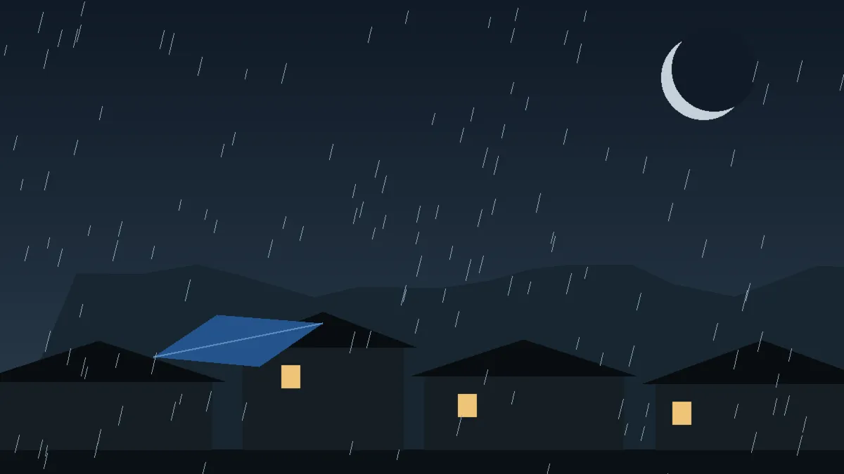Emergency Hail Damage Roof Repair & Replacement Twin Lakes, CO — night rain on a damaged roof in Twin Lakes, Colorado