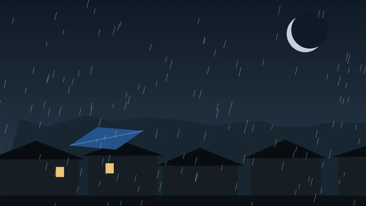 Emergency Hail Damage Roof Repair & Replacement Usaf Academy, CO — night rain on a damaged roof in Usaf Academy, Colorado