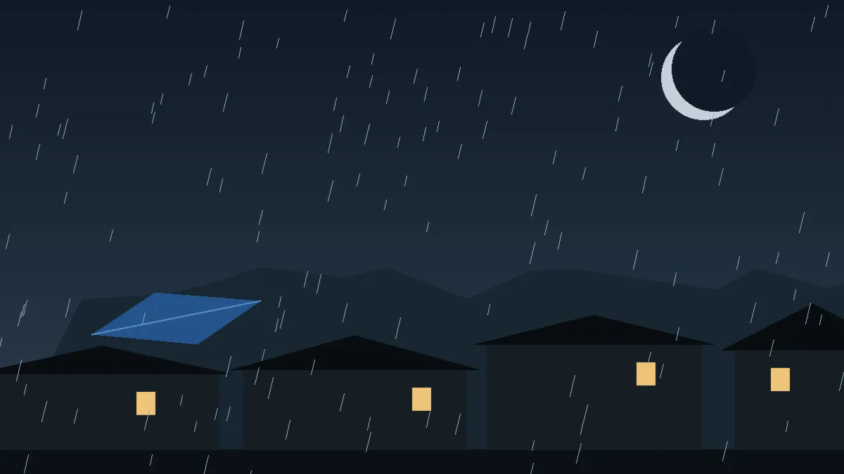 Emergency Hail Damage Roof Repair & Replacement Vail, CO — night rain on a damaged roof in Vail, Colorado
