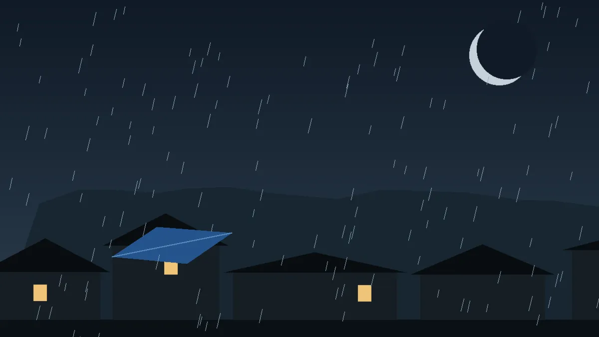 Emergency Hail Damage Roof Repair & Replacement Vernon, CO — night rain on a damaged roof in Vernon, Colorado