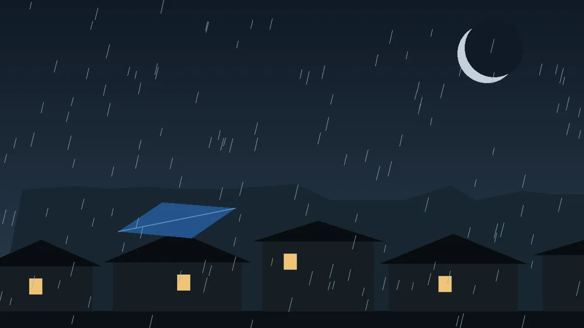 Emergency Hail Damage Roof Repair & Replacement Victor, CO — night rain on a damaged roof in Victor, Colorado