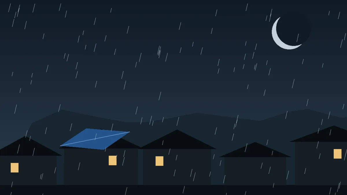Emergency Hail Damage Roof Repair & Replacement Vona, CO — night rain on a damaged roof in Vona, Colorado