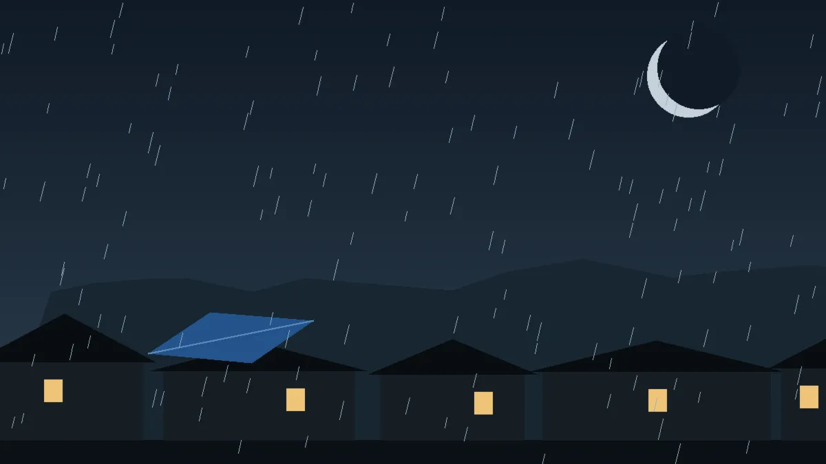 Emergency Hail Damage Roof Repair & Replacement Weldona, CO — night rain on a damaged roof in Weldona, Colorado