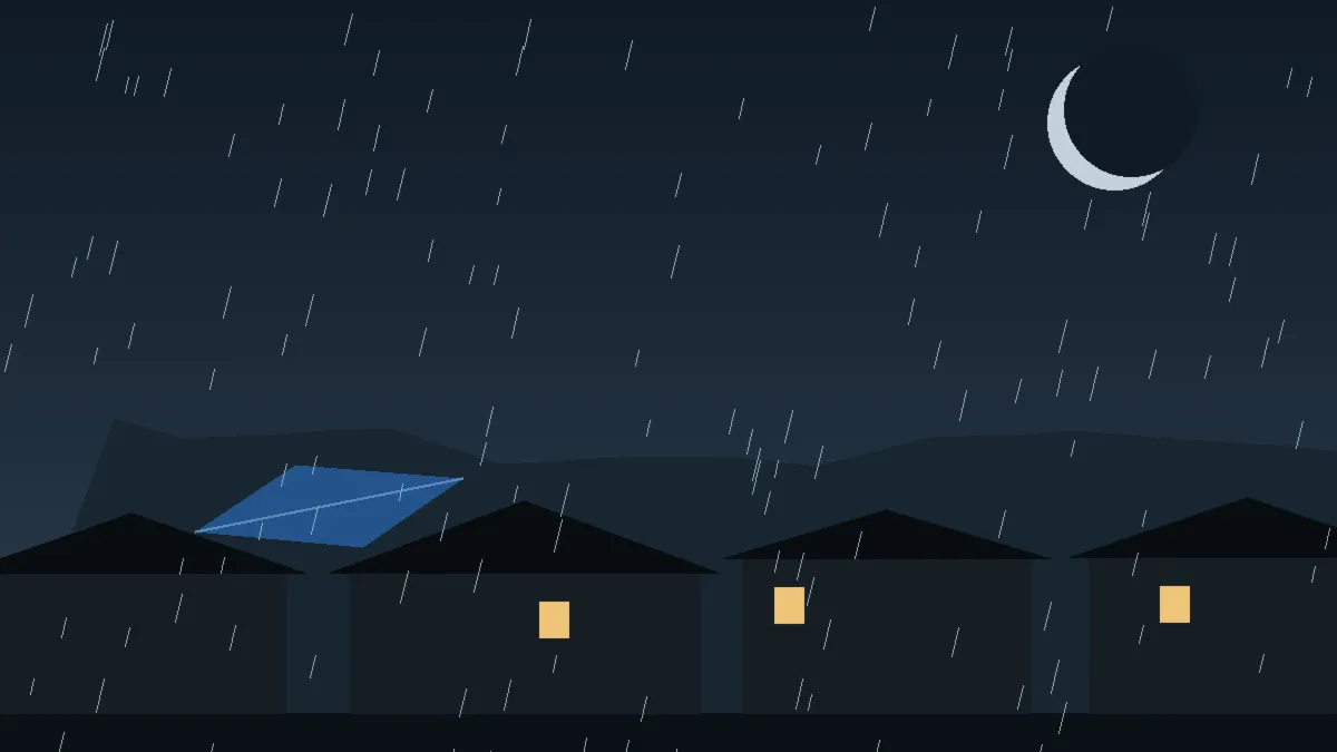 Emergency Hail Damage Roof Repair & Replacement Westcliffe, CO — night rain on a damaged roof in Westcliffe, Colorado