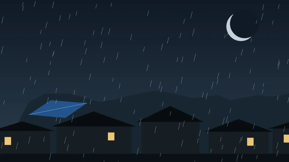 Emergency Hail Damage Roof Repair & Replacement Westminster, CO — night rain on a damaged roof in Westminster, Colorado
