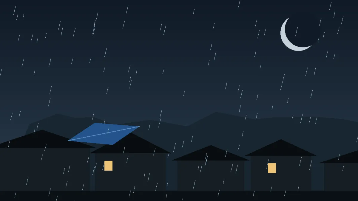 Emergency Hail Damage Roof Repair & Replacement Wetmore, CO — night rain on a damaged roof in Wetmore, Colorado