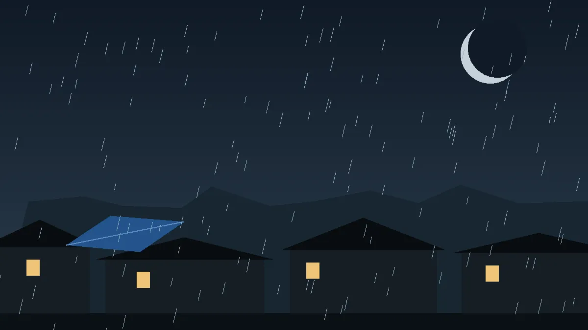 Emergency Hail Damage Roof Repair & Replacement Whitewater, CO — night rain on a damaged roof in Whitewater, Colorado