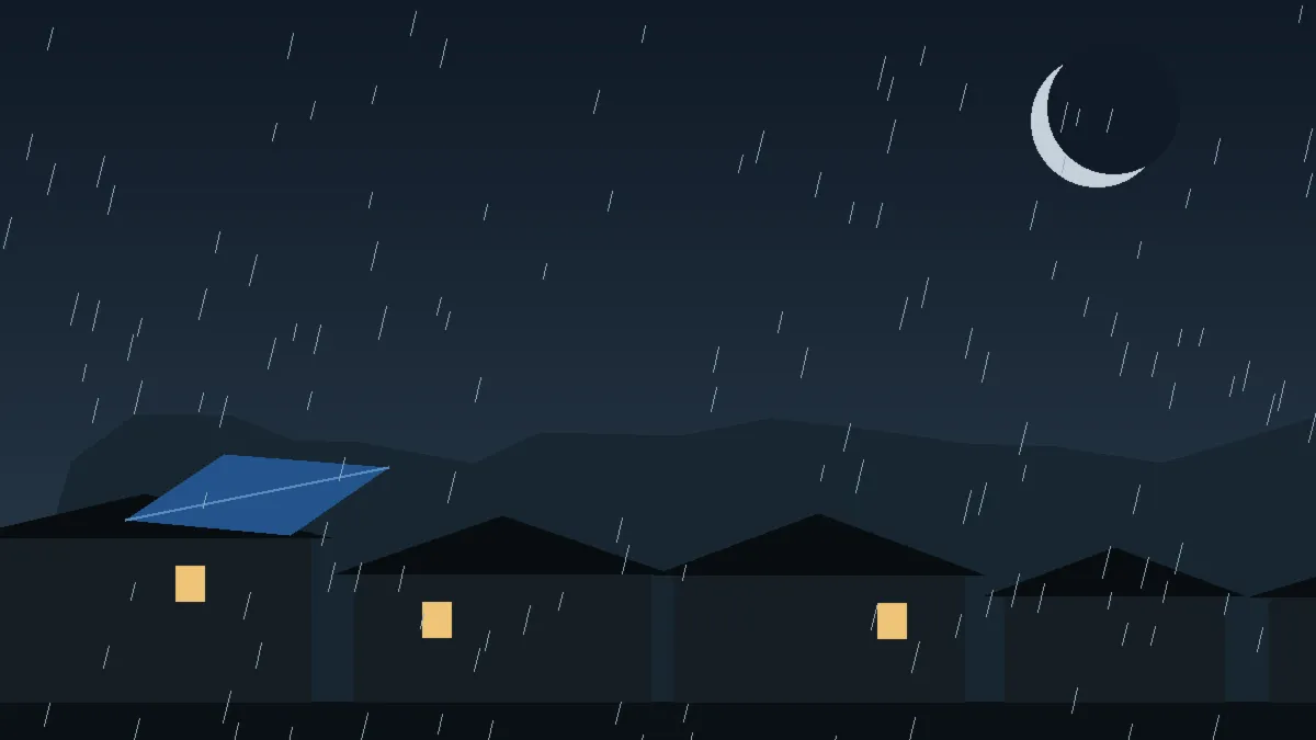 Emergency Hail Damage Roof Repair & Replacement Wiggins, CO — night rain on a damaged roof in Wiggins, Colorado