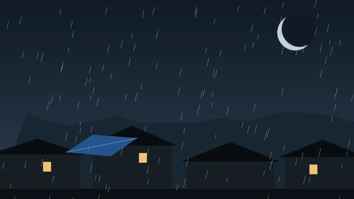 Emergency Hail Damage Roof Repair & Replacement Windsor, CO — night rain on a damaged roof in Windsor, Colorado